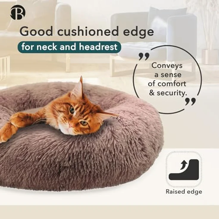 bluzelle Hundebett für kleine Hunde & Katzen, 50cm Hundekissen Rund Donut Kissen Hundekorb Plüsch, Katzenbett Flauschig Katzenkissen Waschbar rutschfest Weich, Farbe:Khaki – Bild 4