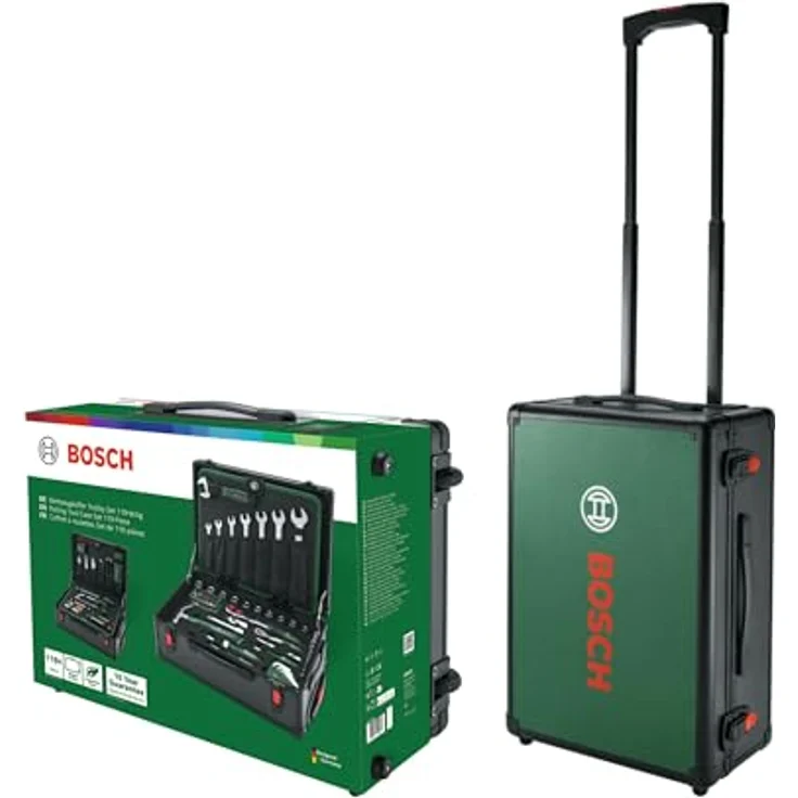 BOSCH Rollwerkzeugkoffer-Set, 119-teilig mit hochwertigen Werkzeugen und praktischem Teleskopgriff – Bild 2
