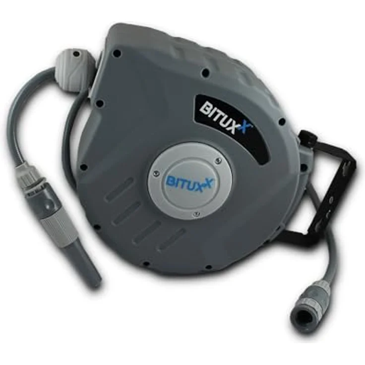Bituxx Wand Wasser Schlauchtrommel, Automatik Schlauchaufroller mit 10 m Wasserschlauch, inkl. Spritzdüse und Montagematerial – Bild 1