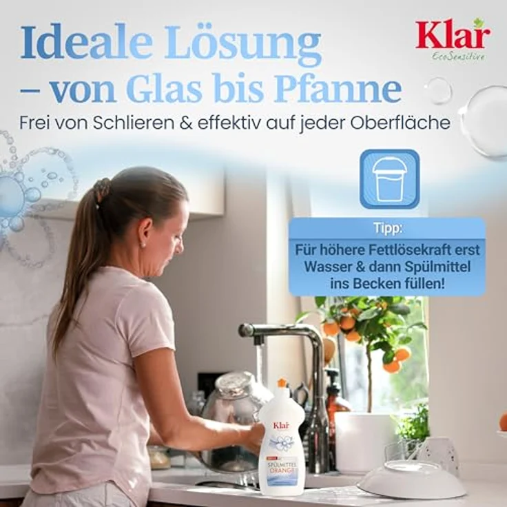 Almawin Klar Spülmittel, Orange, 500ml, Geschirrspülmittel mit natürlichem ätherischen Orangenöl – Bild 5