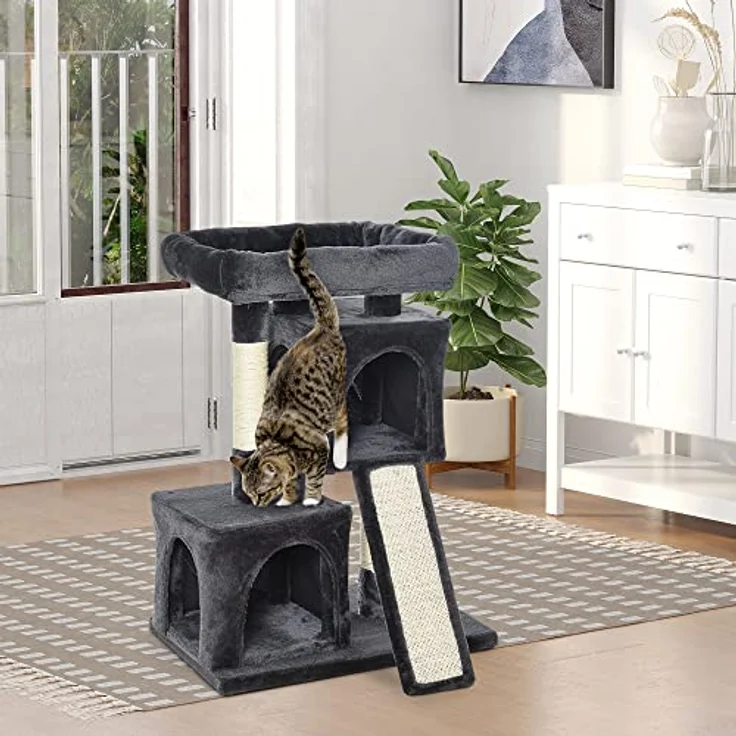 PawHut Kratzbaum 83 cm Kleiner Katzenkratzbaum mit Sisalsäulen, Katzenkratzbaum, Katzen Kletterbaum, Katzenbaum, Katzenmöbel Spielbaum für kleine Katzen, Dunkelgrau – Bild 2