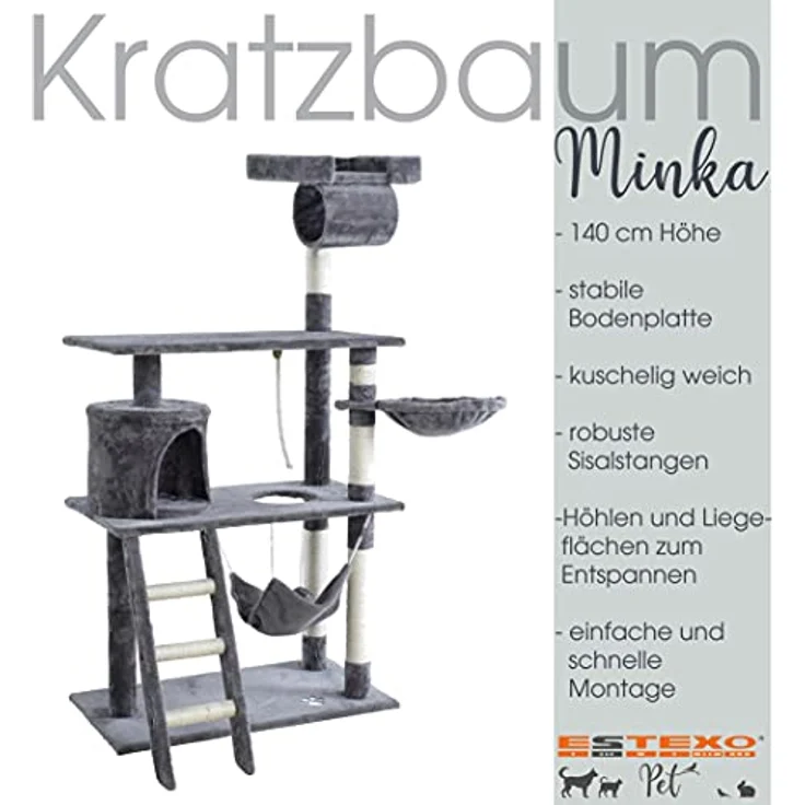 Katzenkratzbaum Kletterbaum Katzenbaum Kratzbaum Spielbaum 140 cm Hellgrau – Bild 4