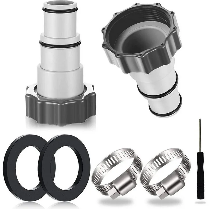 LuxusKollektion Poolschlauch Adapter Set, 2er Pack für Intex Pool Ø 32/38mm, korrosionsbeständiger Kunststoff, grau