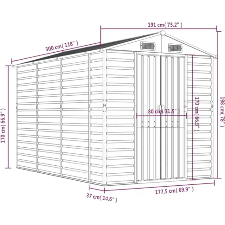 vidaXL Gerätehaus Grün 191x300x198 cm Verzinkter Stahl – Bild 4