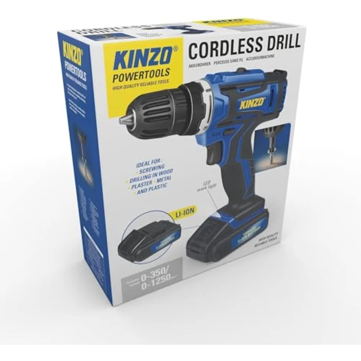 KINZO Akkuschrauber 14.4V, Akku Bohrmaschine für Holz, Metall und Kunststoff mit LED Licht, 1300mAh Li-Ion, Blau – Bild 4