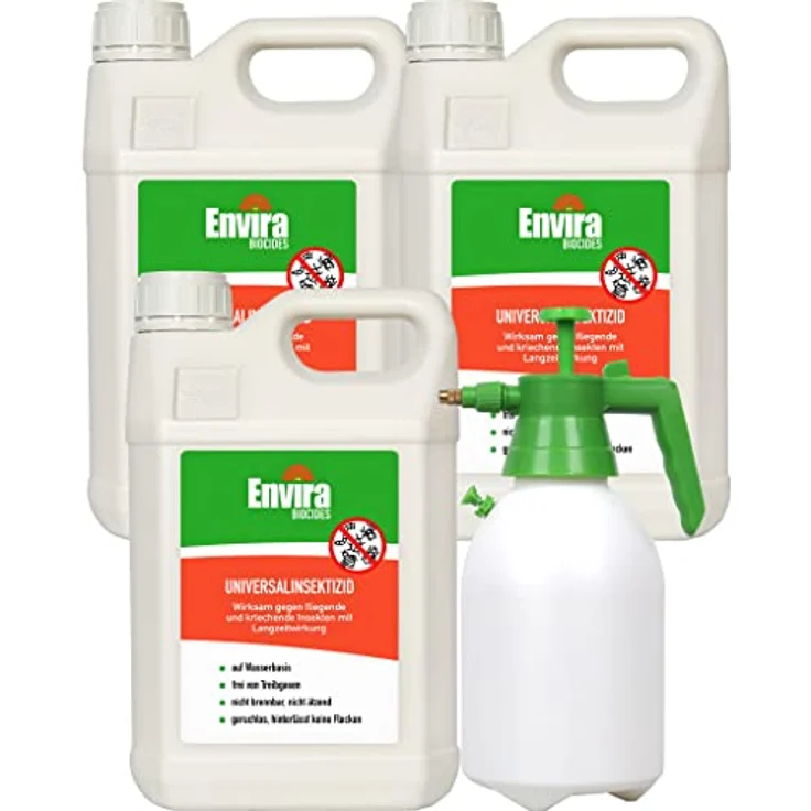 Envira Universal-Insektizid - Hochwirksames Insekten-Spray Mit Langzeitschutz - Auf Wasserbasis - 3 x 5L + 2L Sprüher – Bild 1
