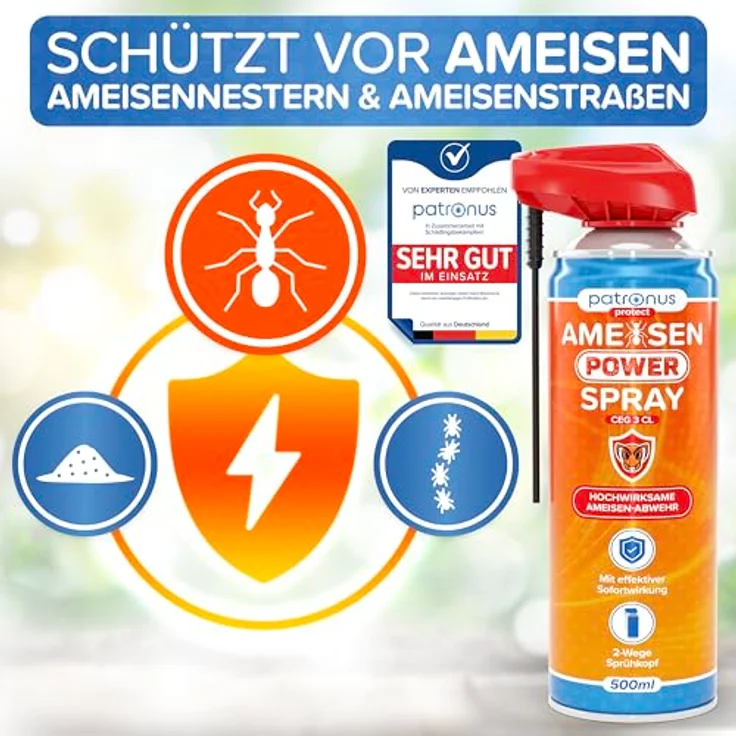 Patronus Ameisen Power Spray CEG 3 CL, 2x 500ml Ameisenspray mit Sofortwirkung für Innen & Außen, hochwirksam, inkl. 2-Wege-Sprühsystem – Bild 5