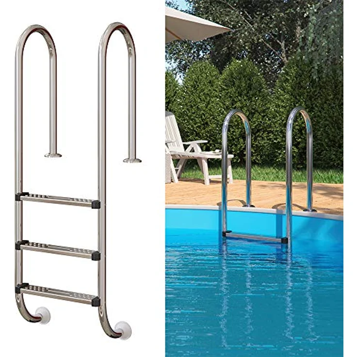 Oskar Poolleiter Einbauleiter 3 Stufen Schwimmbadleiter V2A Edelstahl Pool Einstieg – Bild 2