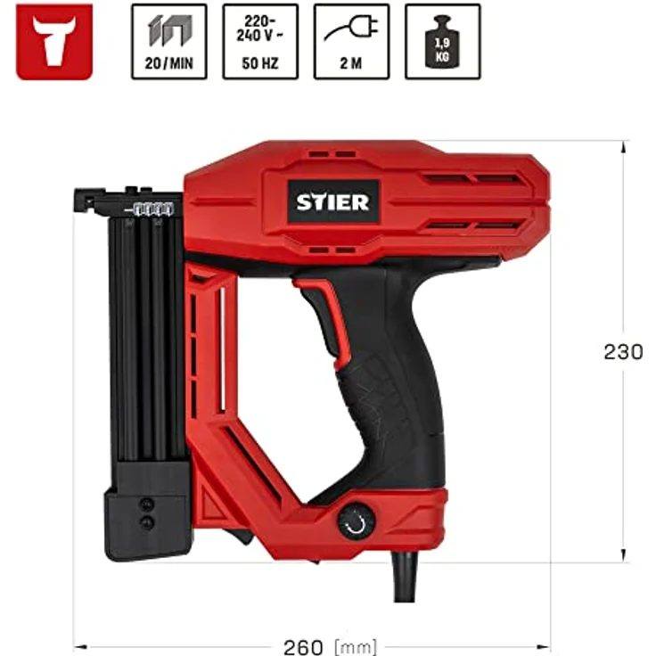 STIER Elektro-Kombi-Tacker TK-18, Ergonomisches Nagelschussgerät für Holz und Textilien, 230 V mit 400 Nägeln und Klammern – Bild 3