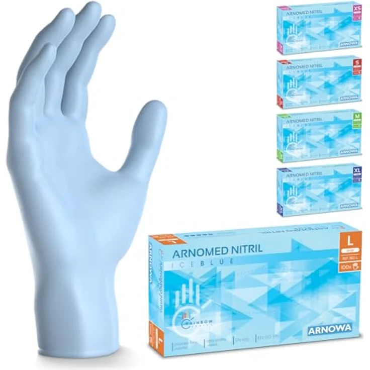 ARNOMED 500 Stück Einweghandschuhe Hellblau, Nitril L, puderfrei, reißfest, hautfreundlich, lebensmittelecht, für Hygiene und medizinische Anwendungen – Bild 1