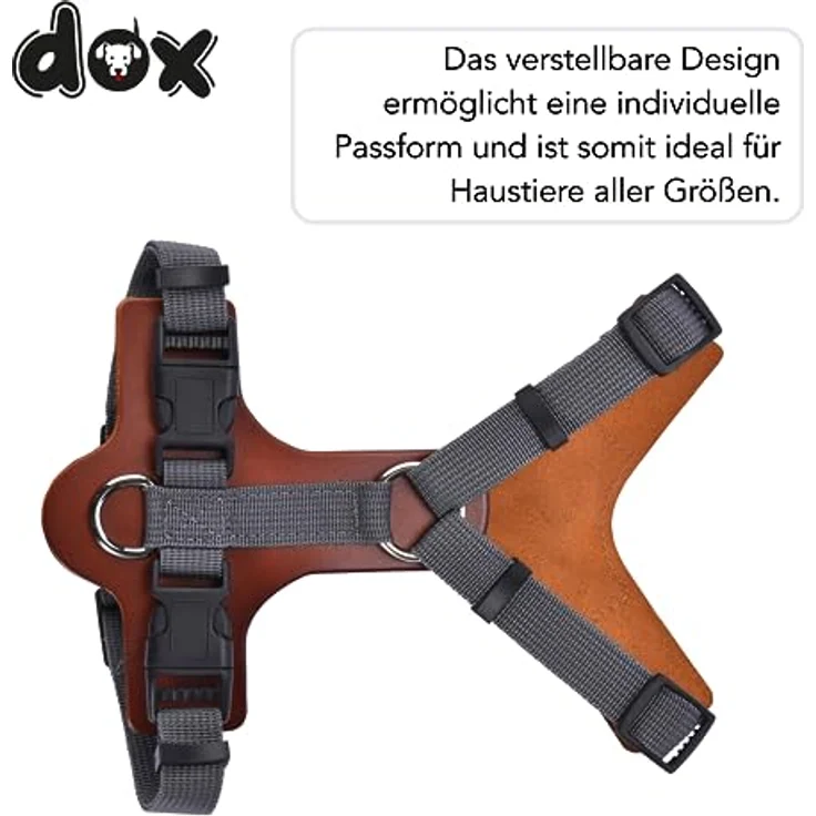 DDOXX Hundegeschirr Leder - Anti Zug Hundegeschirr - Strapazierfähig Hundegeschirre - Brustgeschirr für Hunde - Geschirr Hund - Verstellbares Ledergeschirr für Hunde - 44x44x2 cm – Bild 3