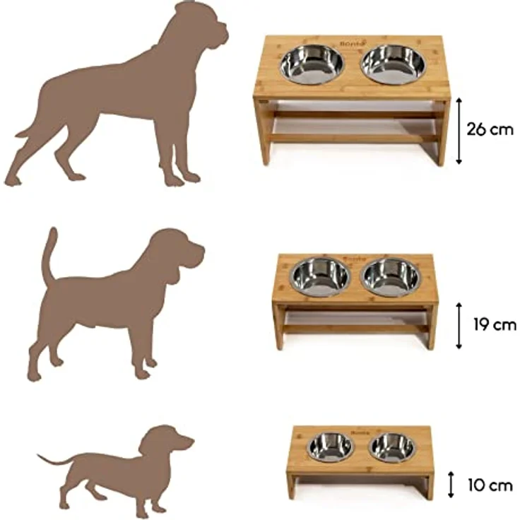 lionto erhöhter Hundenapf Futterstation für Hunde Futterbar für Haustiere aus Bambus 2 Näpfe aus Edelstahl rutschfest, (L) 50x26x26 cm – Bild 5