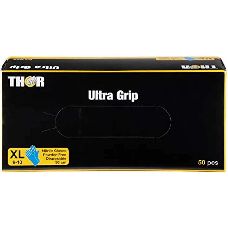 ABENA | THOR Ultra Grip Long 50 Stück (Größe XL, 30 cm) | Blaue Nitrilhandschuhe für einen sicheren Griff | Sichere Latexfreie Einmalhandschuhe | Dicke Einweghandschuhe ohne Puder