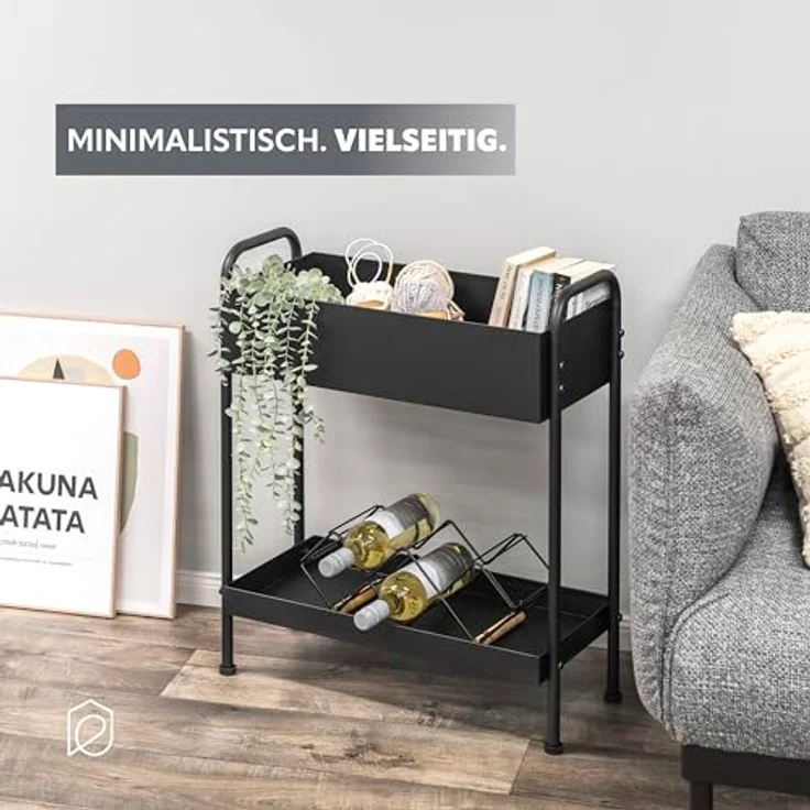 eluno Blumenständer, Metall schwarz, mit 2 Ablagen und höhenverstellbaren Füßen – Bild 5