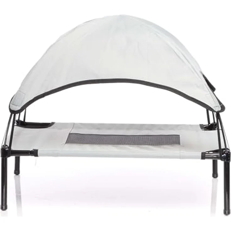 Wiltec Hundebett mit Dach Grau 122x91x16cm XL bis 50kg Sonnendach Outdoor Katzenliege Haustier Schlafplatz – Bild 3