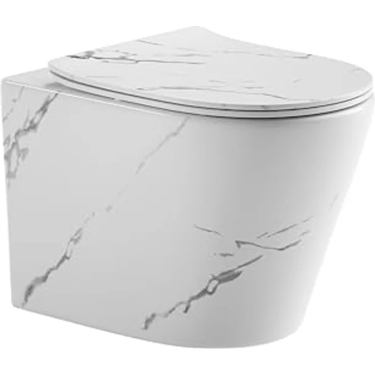sanicomfort Hänge WC Set Nakia – Spülrandloses, Hygienisches Wand-WC Tiefspüler in Marmor, Modern inkl. Soft-Close WC-Sitz
