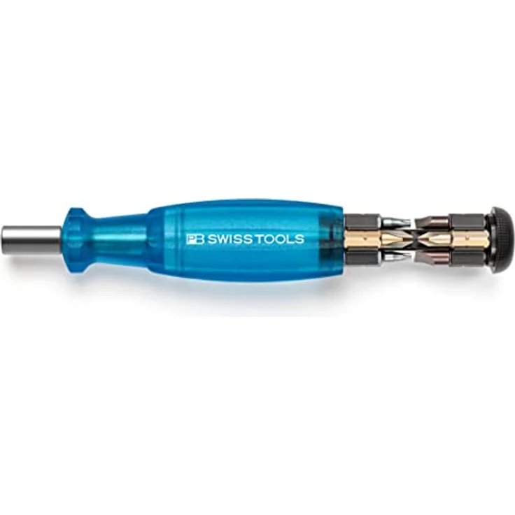 PB Swiss Tools Bit Handhalter Schraubendreher PB 6464 | 100% Swiss Made | Schraubendreher mit Bits im Griff, inklusive Schlitz 2/3/4, PH1/PH2, T10/T15/T20 Bits, Blau – Bild 3