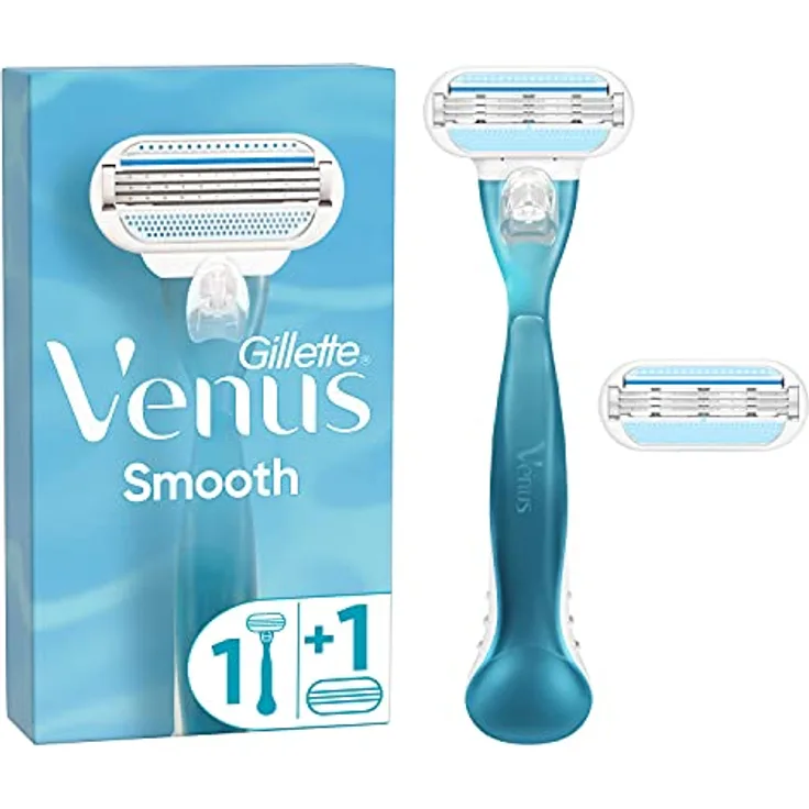 Gillette Venus Smooth, Damenrasierer mit 3-fach Klingen, 2 zusätzliche Rasierklingen, ergonomisches Soft-Grip-Handstück, plastikfreie Verpackung