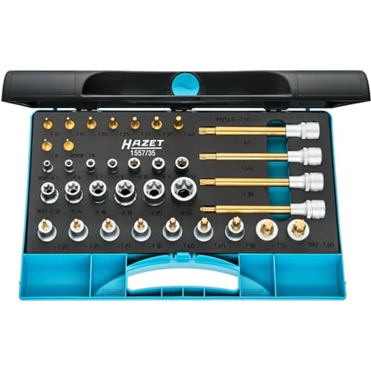 Hazet 1557/35 Werkzeugset 35teilig, 1/4 Zoll und 1/2 Zoll Antrieb, inkl. Außen und Innen TORX® Profile, robuster Kunststoff-Kasten, Made in Germany – Bild 2