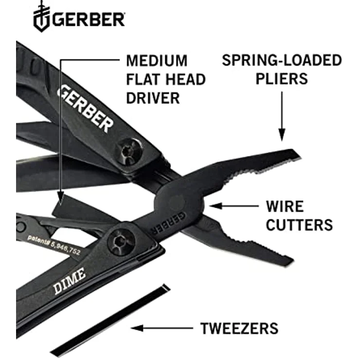 Gerber Dime Pocket Multi-Tool, Multifunktionswerkzeug mit 12 Funktionen aus Edelstahl, schwarz, 31-003610 – Bild 3