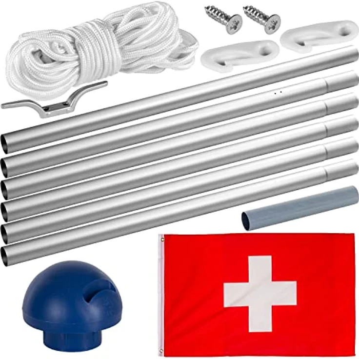 FLAGMASTER Teleskop Fahnenmast Aluminium 6,50m, 5-fach höhenverstellbar, Komplettset mit Bodenhülse und 30 Flaggen zur Wahl – Bild 2