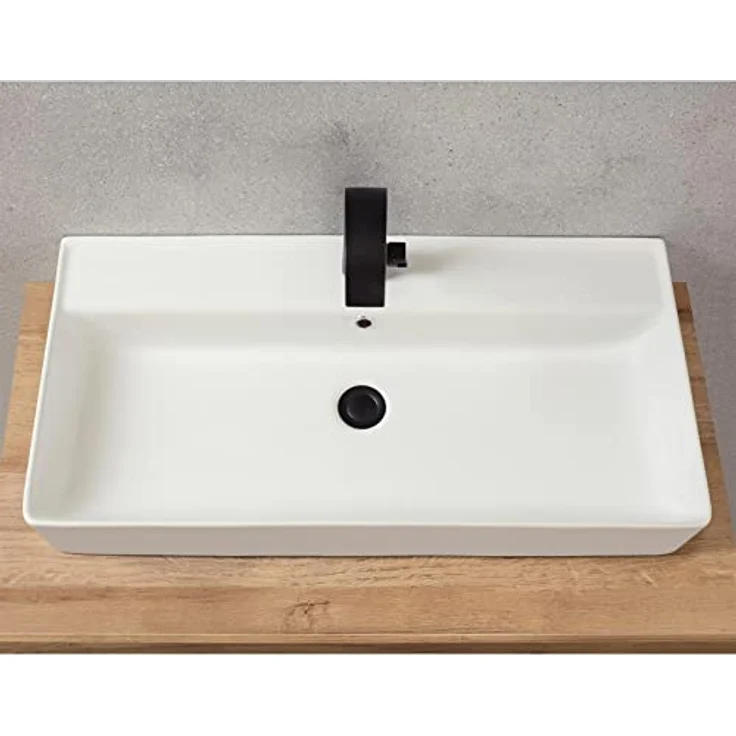 FACKELMANN VAIDA Keramik Aufsatzbecken 81cm, Gesamthöhe 142mm, weiß – Bild 4