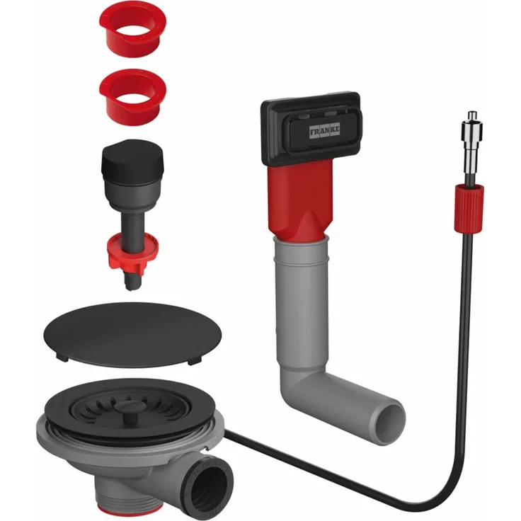 FRANKE Stösselventilset Drehexcenter für Einbauspüle, 1 Becken, Black Matt Collection, nachrüstbar mit eckigem Überlauf