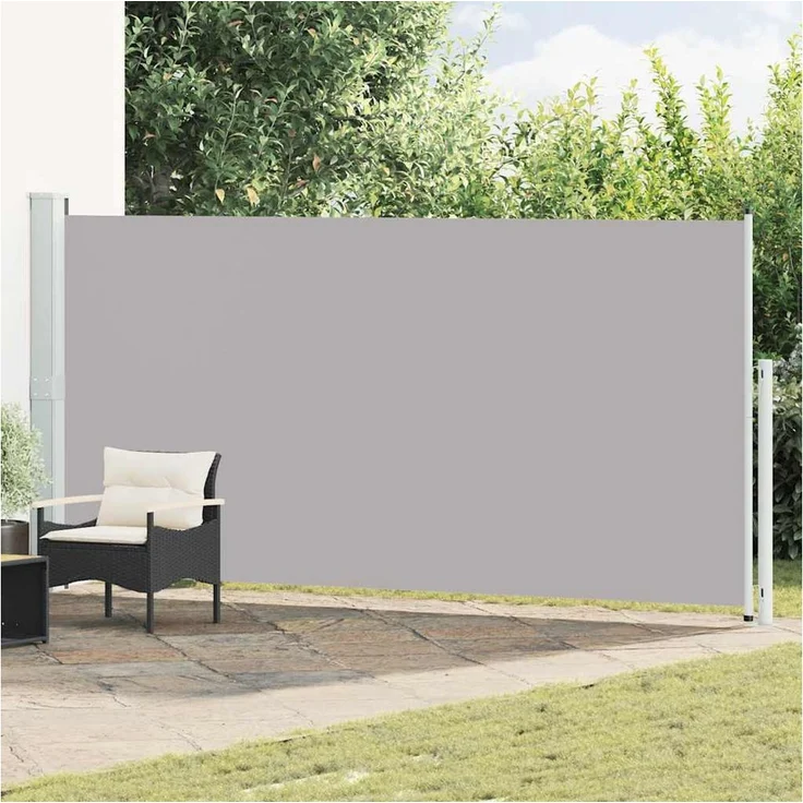 furnicato Seitenmarkise 180 x (0-500) cm, Grau, UV- und wasserbeständiger Sichtschutz mit automatischer Aufroll-Funktion und reißfestem Polyester