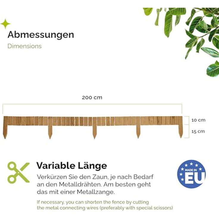 Garronda Beeteinfassung Holz Rollzaun GD-0149, imprägniert, flexibler Holzgartenzaun, 10 cm x 200 cm, hellbraun – Bild 2