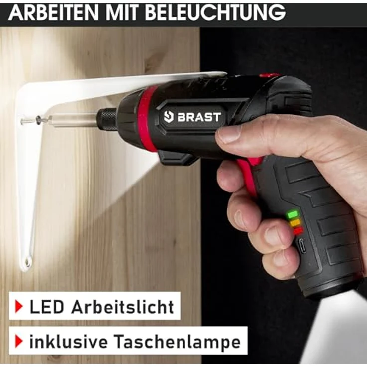 BRAST Akkuschrauber Akku Bohrschrauber, 4,0V Li-Ion mit 54 Chrom-Vanadium-Bits, schwenkbarem Kopf, USB-C Ladekabel und integriertem Überlastschutz – Bild 9