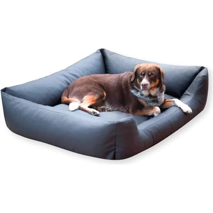4L Textil Mario Hundebett Kunstleder Hundekorb aus Kunstleder wasserfestes Hundebett für mittelgroße Hunde 100x70 cm Graphit (Hundekorb) – Bild 2