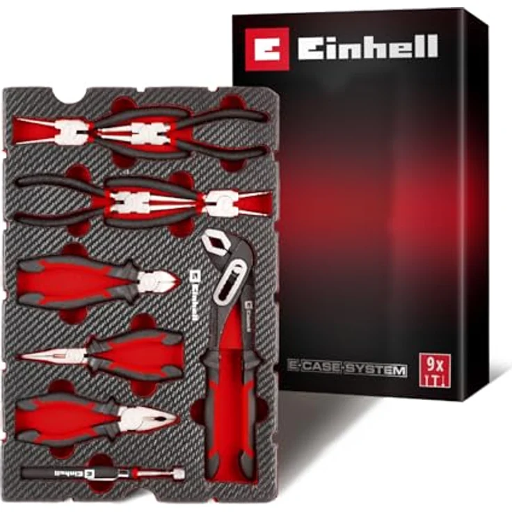 Einhell Pad Zangen 9-tlg. Set, Sprengringzangen, Wasserpumpenzange, Kombizange, Telefonzange, Seitenschneider, Teleskop-Magnet, E-Case-System – Bild 1