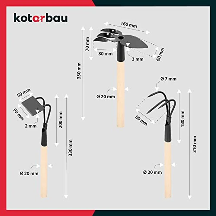KOTARBAU® Gartenwerkzeug Satz 6tlg. Mini Gärtnerwerkzeug Forke Grubber Rechen Hacken Spaten Doppelhacke für Gartenpflege Gartengeräte zum Lockern Garten Werkzeugset Handwerkzeuge – Bild 4