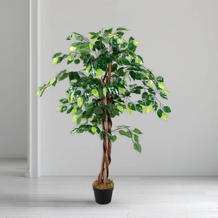 Spetebo Kunstpflanze Benjamini breit im Blumentopf - 115 cm - Deko Pflanze Zimmerpflanze künstlich Kunstbaum Birkenfeige – Bild 5