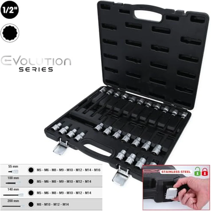 KS Tools 1/2" Bit- und Steckschlüsselset für Vielzahn (XZN), inklusive kurzer, langer und extra langer Nüsse, Chrom Vanadium in stabilem Kunststoffkoffer – Bild 2
