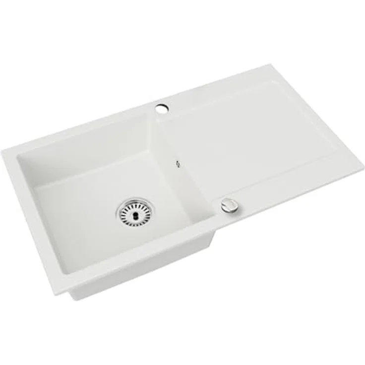Faizee Home Granitspüle „Element“, 90x50 cm, eckig, mit Abtropffläche & Siphon, in Schwarz, Grau, Beige oder Weiß – Bild 1