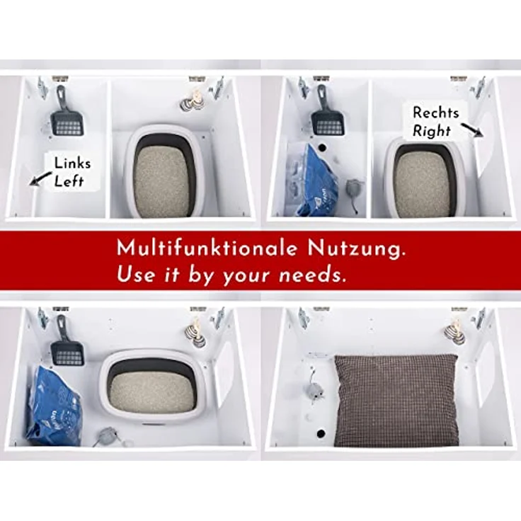 WONDERMAKE® Katzenschrank für Katzentoilette groß aus Holz, Katzenklo-Schrank Kommode XL, Design Katzen-Haus Toilette Klo Waschbecken-Unterschrank für Bad, 73,5 x 51,5 x 57 cm, weiß – Bild 2