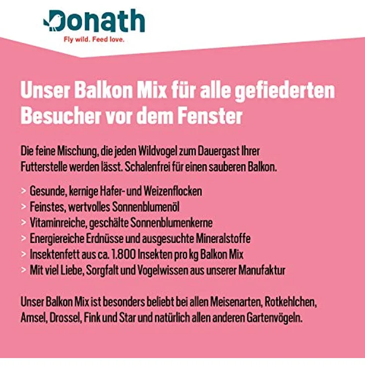 Donath Balkon Mix - schalenfreie Mischung für einen sauberen Balkon - wertvolles Ganzjahres Wildvogelfutter - aus unserer Manufaktur in Süddeutschland - 1 Kg – Bild 4
