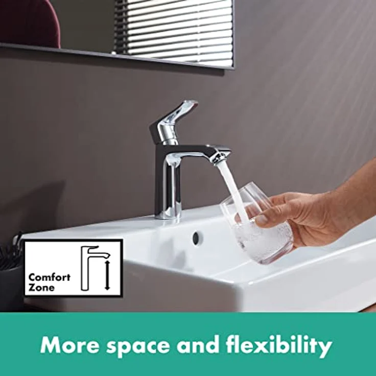 hansgrohe Metris 110 Waschtischarmatur, chrom, mit Ablaufgarnitur und ComfortZone 110, geeignet für Durchlauferhitzer, 5 l/min Durchfluss – Bild 5