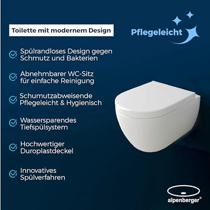 Alpenberger WC mit Bidet Funktion | Dusch WC | Toilettendeckel D Form | Hänge WC mit Intimdusche | Taharet WC Bidet WC | Wand WC Toilette Passend Geberit (7100 U) – Bild 5