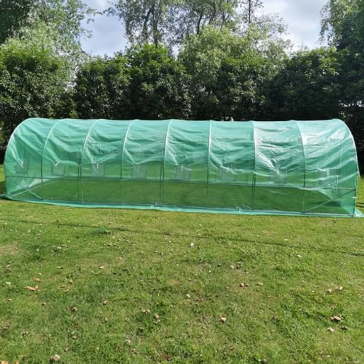 HATTORO Anzucht Gewächshaus Garten Foliengewächshaus Folientunnel Stahlfundament Gitternetzfolie PE-Gewebe 170g/m² 16 Fenster Rolltür 8x3x2m winterfest - Preisvergleich – Bild 2