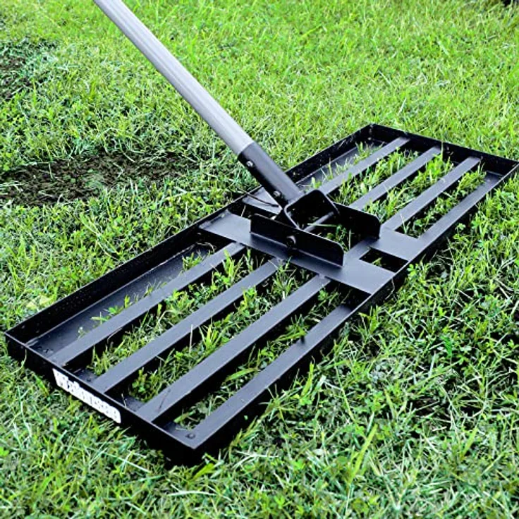 Walensee Rasen-Nivellierrechen, Hochleistungs-Rasen-Nivelliergerät mit Edelstahl-Griff, 213cm, 76x25cm, multifunktional für Hof und Garten