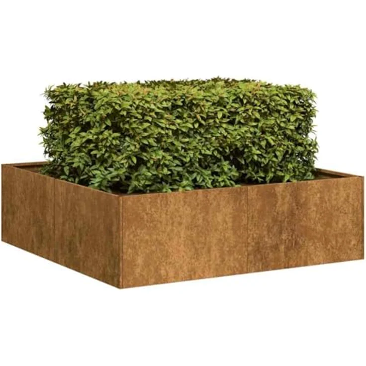 vidaXL Pflanzkübel Rostig 100x100x30 cm, Wetterfester Stahl mit hoher Stabilität, Hochbeet für Garten und Terrasse – Bild 4