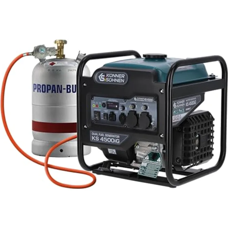 KÖNNER & SÖHNEN Stromerzeuger KS 4500iG, Hybrid Inverter 4.5kW (Benzin/LPG), Dual Fuel, Reine Sinuswelle, 13L Tank, Eco-Modus, 230V Anschlüsse