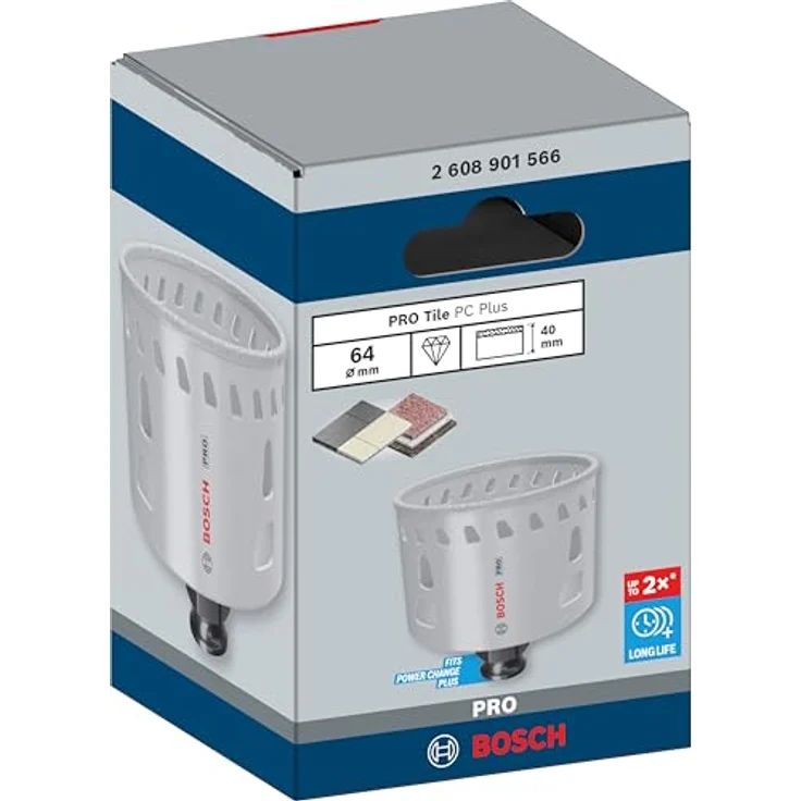 Bosch 1x PRO Tile Power Change Plus Lochsäge (Ø 64 mm, für harte und weiche Fliesen, Professional Zubehör Bohrmaschine/Schrauber) – Bild 2