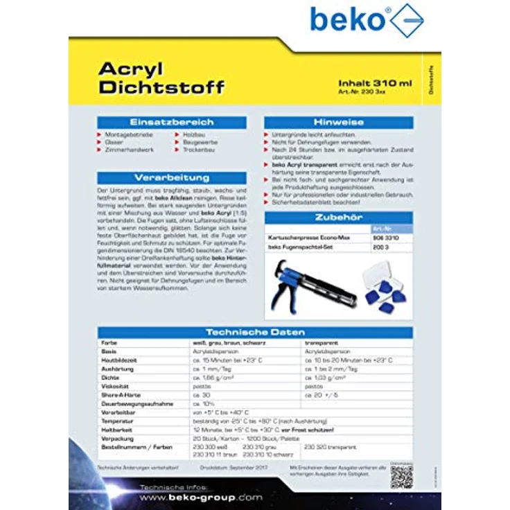 Beko Acryldichtstoff 310ml - weiß – Bild 3
