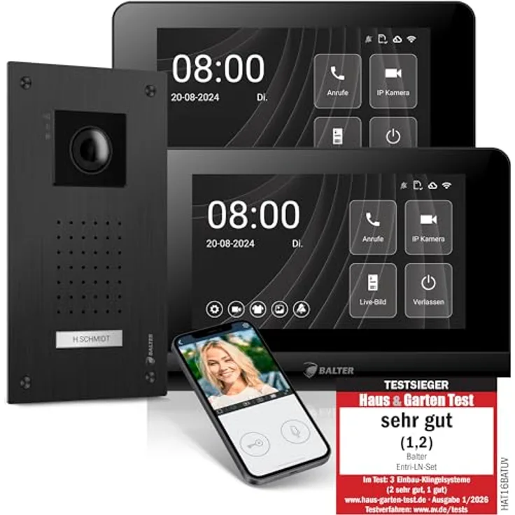 Balter ENTRI-L-SET-BLACK, Video-Türsprechanlage mit HD-Video, 7 Zoll Touchscreen, Unterputz, schwarz