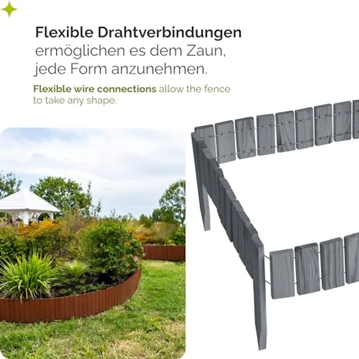Garronda Beeteinfassung Holz Rollzaun, imprägniert, 10 cm x 200 cm, flexibler Gartenzaun in Grau für Rasenkante und Umzäunung – Bild 4