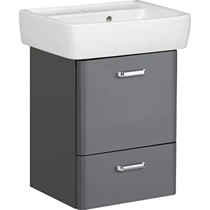 Pelipal Waschbeckenunterschrank Quickset 327 mit Waschbecken in Anthrazit Hochglanz, 50 cm breit | Waschplatz mit 1 Auszug und 1 Tür