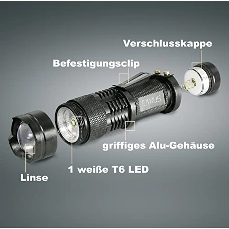Eaxus® LED Taschenlampe Glow-X - Profi Minitaschenlampe mit Clip, extrem hell – Bild 6